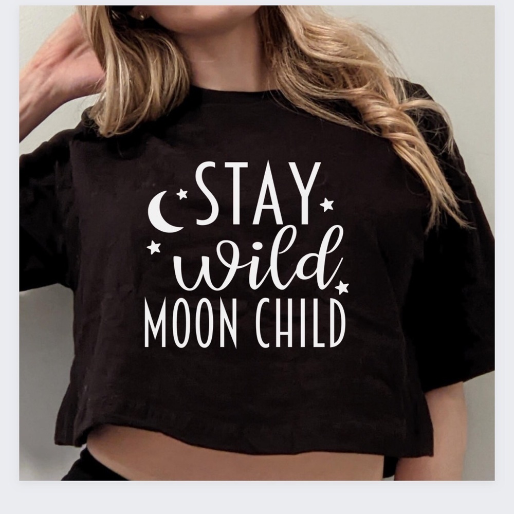 Stay Wild Moon Child Crop Top Crew Neck Short Sleeve Tee Shirt